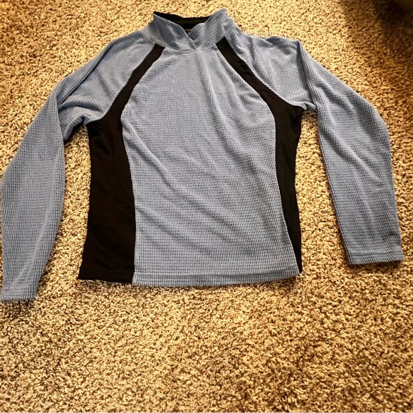 LL Bean Waffle Knit Long Sleeve Colorblock Sweatshirt Womens M Blue Long Sleeve - Picture 4 of 10